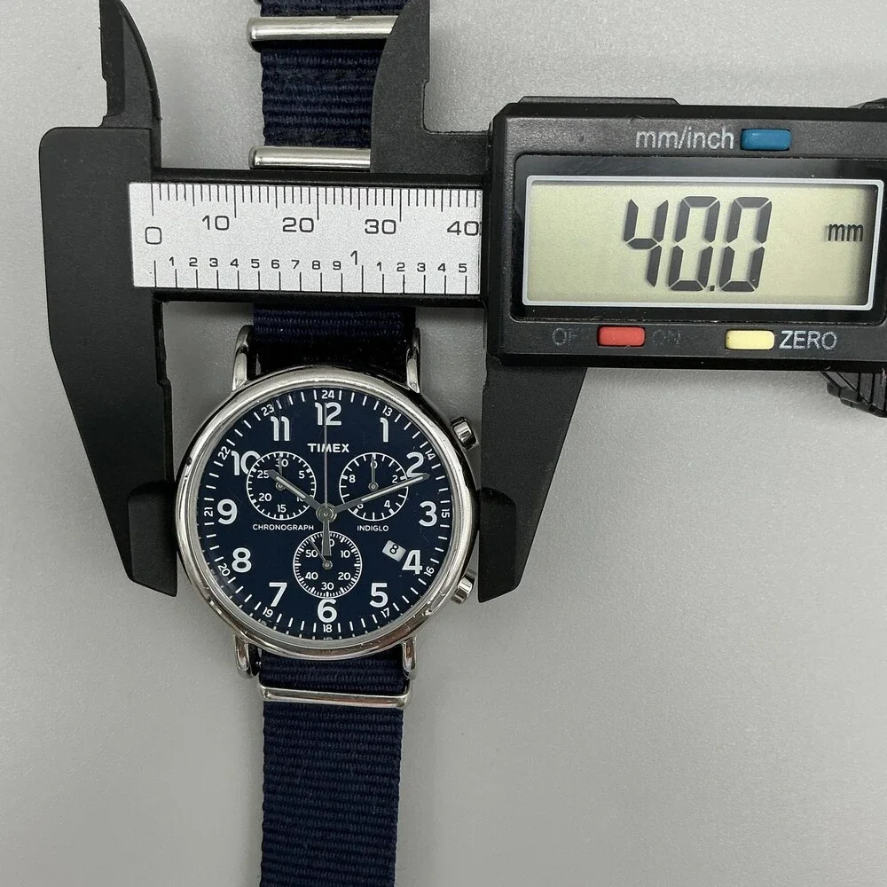 Timex Indiglo Chronograph Mens Watch 40mm Blue Dial Blue Date New Battery
